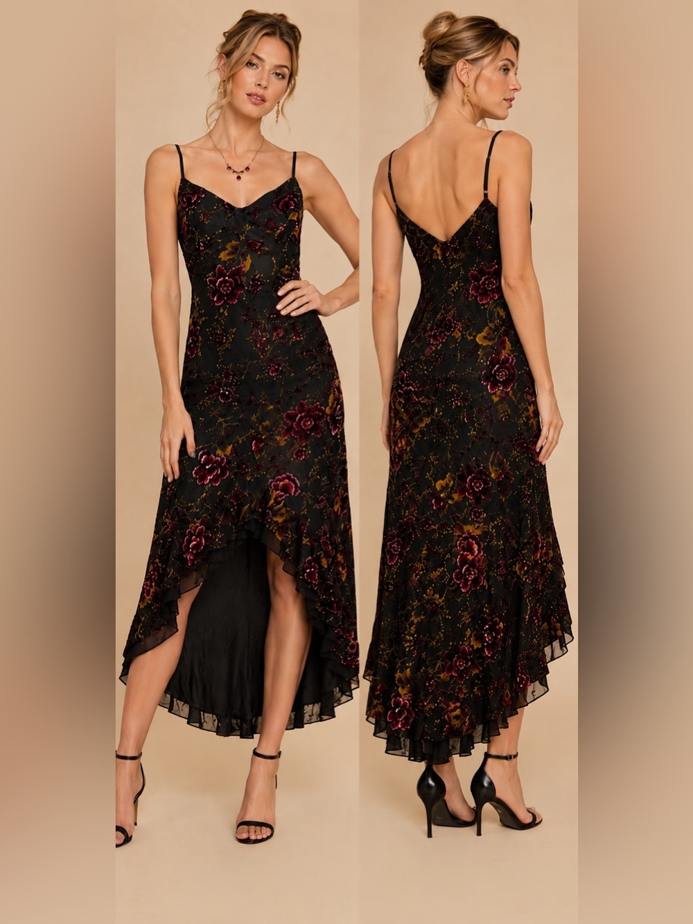 Betsey Johnson The Right Moves Burnout Velvet High-Low Dress (See Measurements)
